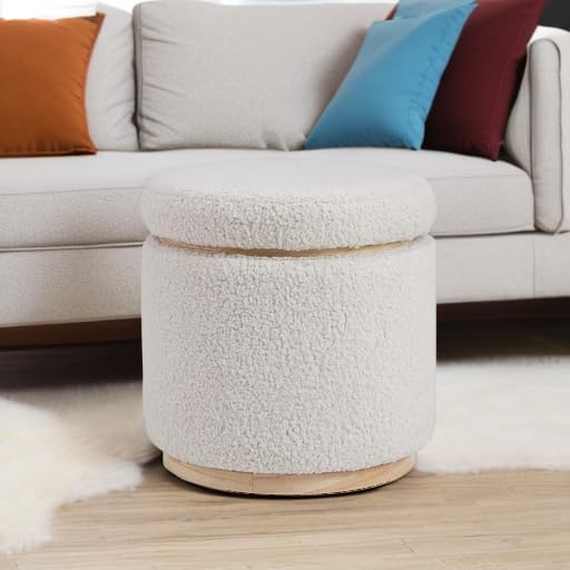 Linon Home Décor Cream Sherpa Round Storage Wooden Base by Linon Lexington Ottoman (AMZN2305) Linon