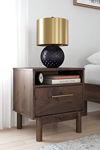 Signature Design by Ashley Calverson Modern 1 Drawer Nightstand with Open Cubby, 21.18" Tall, Dark Brown Signature Design by Ashley