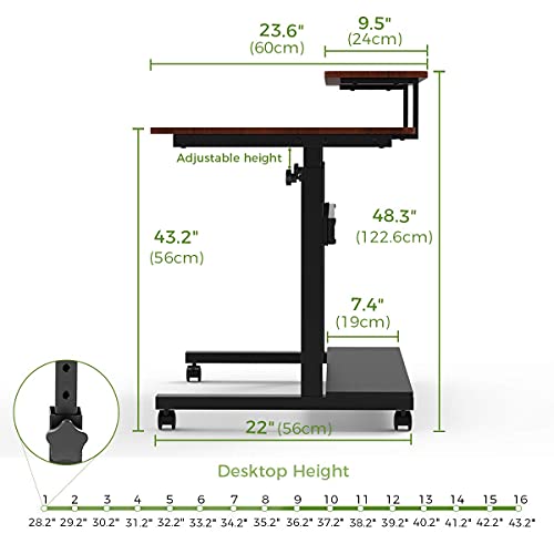 Eureka Ergonomic Mobile Standing Desk 41 Inch, Lockable Home Office Height Adjustable Computer Desk PC Table with Hutch, Teak Top EUREKA ERGONOMIC