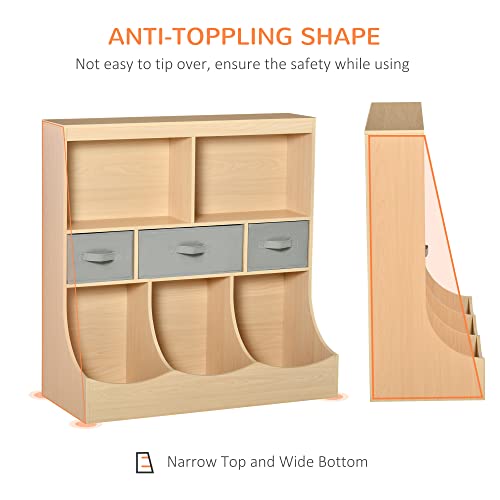HOMCOM Natural Wood Kids Bookcase and Toy Storage Organizer with Drawers HOMCOM