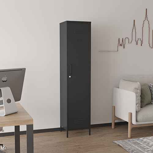 Elitehouse Tall Single Door Metal Locker with Adjustable Shelves, Black Tall Metal Locker Storage Cabinet,Easy Assembly for Living Room Bedroom (15.8”W x 15”D x 70.9”H ) Elitehouse