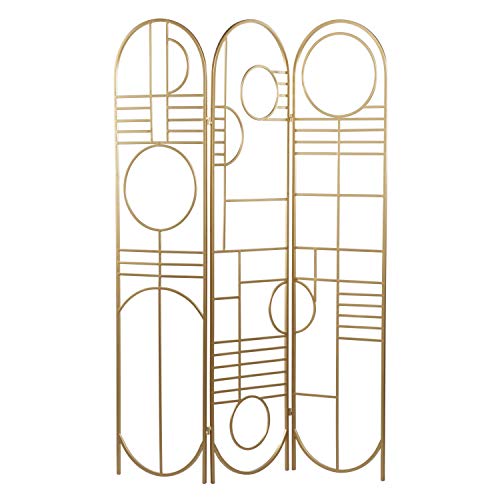Deco 79 Metal Geometric Room Divider Screen - Hinged Foldable Arched Partition 3 Panel Privacy Screen, 50" x 1" x 69", Gold Deco 79