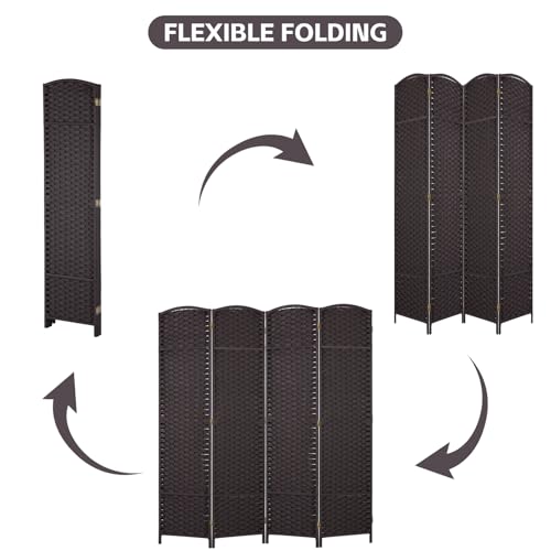 4 Panel 5.57 FT Tall Waterproof Wood Frame Room Divider - Folding Screen Room Divider with Japanese Paper Design- Partition Wall Divider & Room Partitions and Dividers (Brown, 4 Panel) RROCOSIA