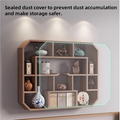 Solid Wood Tea Cup Holder, Wall Mounted Teapot Display Stand, Teaware Shelf Storage Rack, Curio Display Case for Collectibles and Succulents WoodArtSupply