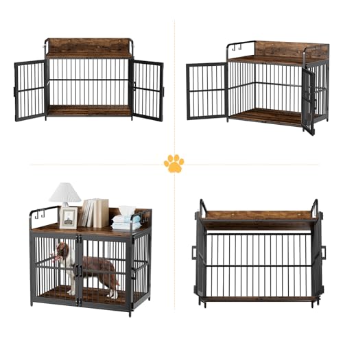 Amopatio 37" Dog Crates Furniture for Medium Dogs, Heavy Duty Dog kennel, Wood Dog Crate Table for Indoor Use, Brown(37" W×23.6" D×25.2" H) Amopatio