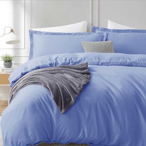 Hearth & Harbor Calm Blue Duvet Cover Queen Size - 3 Piece Soft Double Brushed Bedding Set - Includes 1 Queen Duvet Cover with Button Closure 90x90 inches and 2 Pillow Shams Hearth & Harbor