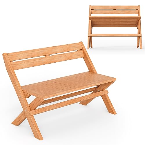 Giantex Folding Teak Wood Outdoor Bench - 2-Person Patio Seat with Elegant Design for Garden and Poolside Giantex