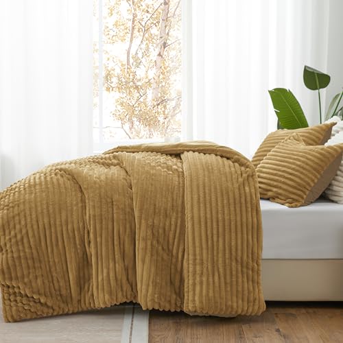 BEDELITE Fleece Twin Comforter Set -Super Soft & Warm Fluffy Brown Bedding, Luxury Fuzzy Heavy Bed Set for Winter with 1 Pillow case