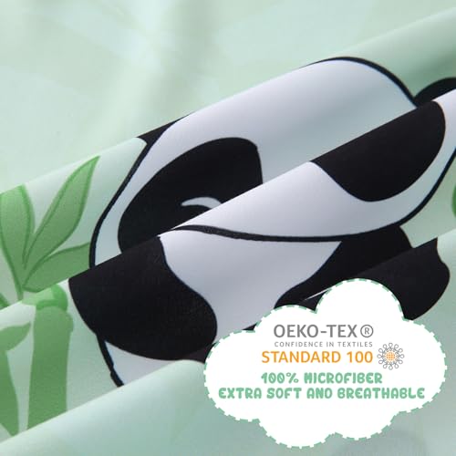 Yibeizi Twin Sheets Set Kids, Sage Green Panda Pattern Microfiber Single Bed Sheets, Cute Soft Oeko-Tex Extra Deep Pocket Sheets & Pillowcases Cooling Hypoallergenic Wrinkle Free Bedsheets Yibeizi