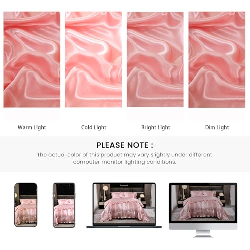 Satin King Comforter Set Silk Like Satin Bedding Set Hotel Soft Polyester Pink Bed Set Luxury Silky Pillow Cover with Quilt Set Ruffle Down Comforter Home Decor Bedding_Dreamer