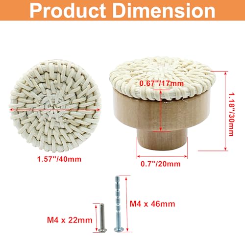 suiwotin 6pcs Rattan Dresser Knobs Boho Knobs, Natural Wood Wicker Woven Drawer Knobs, Wooden Knobs Decorative Cabinet Knobs Pulls Handles for Pantry, Cupboard, Furniture Knobs (White, Large) suiwotin