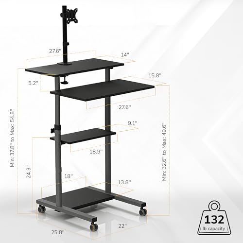 Mount-It! Mobile Computer Cart with Monitor Mount for Screen up to 32", Portable Desk on Wheels, Rolling Laptop Stand Teachers, Office, Classroom, Rise up to 53", Projector, Podium, Keyboard Tray Mount-It!