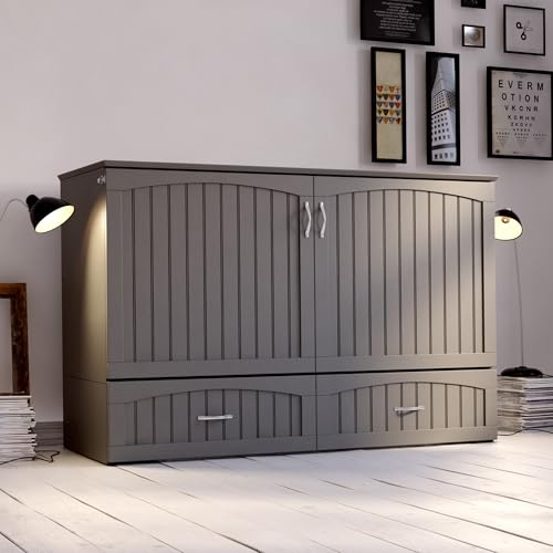 AFI, Southampton Murphy Bed Chest Queen with 6" Mattress, Storage Drawer & Built-in USB Charger, Grey AFI