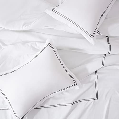 SLEEP ZONE Luxury Hotel Bedding Comforter Set 3-Piece Machine Washable, Lightweight Down Alternative Duvet Insert with Embroidered Stripes, King (106" x 95"), Grey Strips SLEEP ZONE