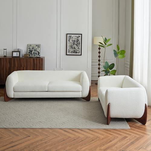 Christopher Knight Home Almad 2 Pieces Sofa Couch Set, Cozy 3-Seater Sofa and Loveseat for Living Room, Upholstered Couch Chair, Soft Seating Lounge Sofa with Wood Frame, Fabric, Beige Christopher Knight Home