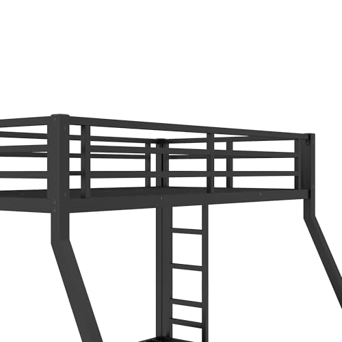 Bellemave Twin Over Full Bunk Bed with Ladders, Metal Bunk Beds Frame with Full-Length Guardrails, Heavy-Duty Bunkbed for Bedroom, Guest Room, Dorms, Noise-Reduce and No Spring Box Needed, Black Bellemave