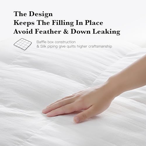 Hotel Grand Luxury White Down Comforter Twin Size, 600 Fill Power All Season Down Duvet Insert Twin, 500 Thread Count 100% Cotton Hotel Bedding Comforters with Stripe Pattern, Made in USA 68x90 Inch Hotel Grand