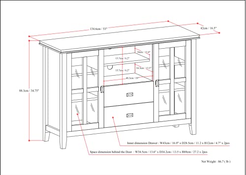 SIMPLIHOME Artisan SOLID WOOD Universal TV Media Stand, 53 inch Wide, Contemporary, Living Room Entertainment Center, Storage Shelves and Cabinets, for Flat Screen TVs up to 60 inches in Honey Brown SIMPLIHOME
