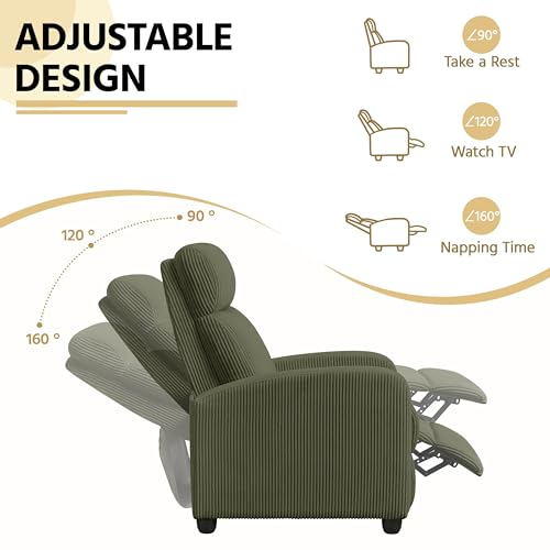 Yaheetech Corduroy Recliner Chair Set of 2, Upholstered Reclining Sofa Chair with Pocket Springs for Living Room, Home Theater Seating with Thicker Seat Cushion, Dark Green