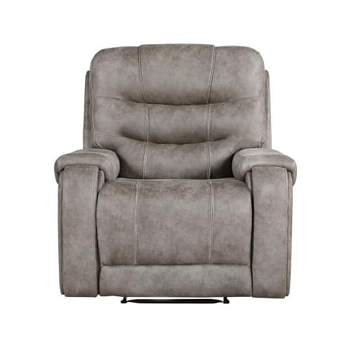 Lexicon Manual Recliner Chair, Home Theater Seating Recliner Armchair, Polished Microfiber Wall Hugger Manual Reclining Sofa Chair for Living Room/Office/Apartment, Grayish Brown