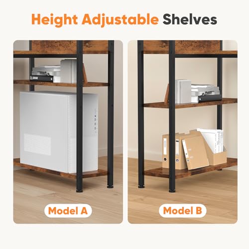 DUMOS L Shaped Desk Corner Computer Table 47 Inch, L-Shaped Gaming Desks with Storage Shelf Reversible, Wood Tables with Side Bag Adjustable Feet for 2 Monitors Small Space Home Office Bedroom, Brown DUMOS