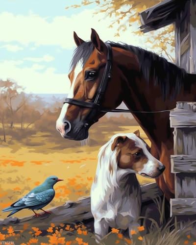 XTXGERL Paint by Numbers for Adults Beginner Farm Animals Horses Dogs Birds DIY Acrylic Painting by Numbers Kits with Brushes Acrylic Pigment Home Decoration Brithday Gifts 16x20 inch XTXGERL