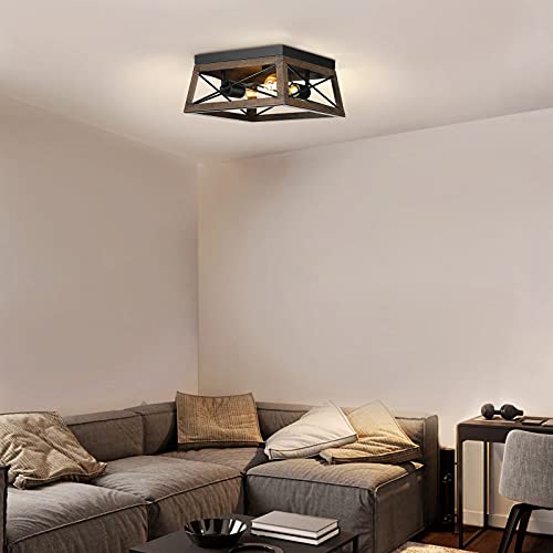 DEWENWILS Farmhouse Ceiling Light Fixture, Metal Flush Mount Ceiling Light with Wood Grain Finish, 2-Lights Ceiling Lamp for for Hallway, Entryway, Kitchen, Foyer DEWENWILS