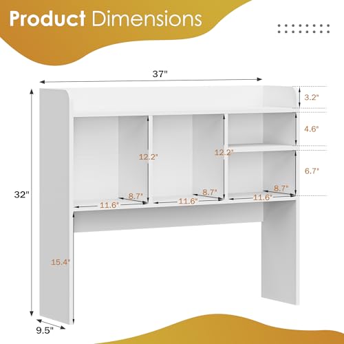 SUPER DEAL Desktop Bookshelf, Countertop Storage Hutch with 4 Shelves for Computer Desk, 2-Tier Display Rack, Multipurpose Wood Desk Hutch Storage Organizer for Home Office Dorm, White SUPER DEAL