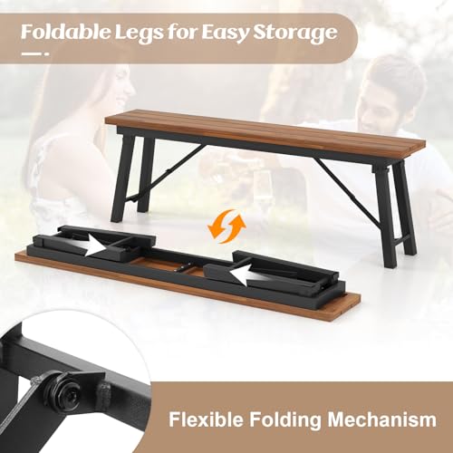 Tangkula Set of 2 Folding Acacia Wood Benches – 55-Inch Backless Outdoor Dining Seating for 2-3 People Tangkula