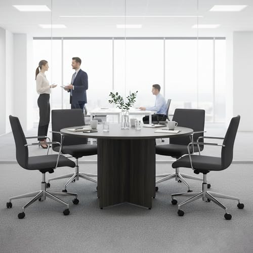 NBF 42" Round Conference Tables - Thermally Fused Gray Laminate Conference Room Tables - X Base Office Meeting Table - Durable Training Tables for Brainstorming Collaboration Sessions nbf signature series