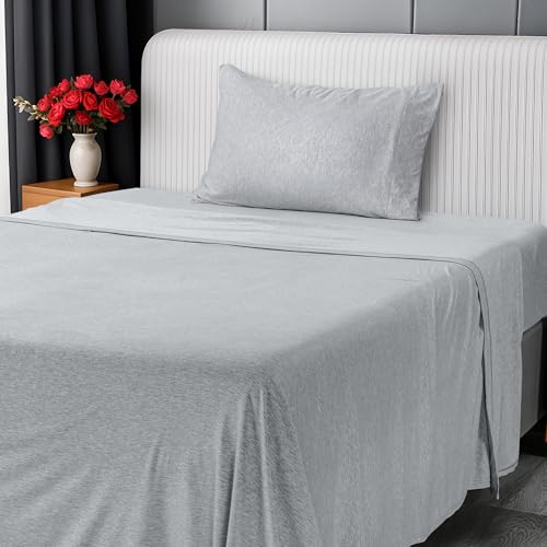 Utopia Bedding Twin Sheet Set - Jersey Knit Sheets 3 Piece – Cotton – Soft T-Shirt Stretchy Sheets (Twin, Heather Light Grey) Utopia Bedding