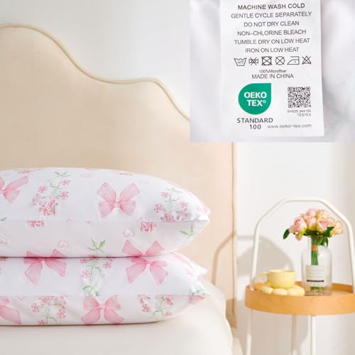 Jolusere Floral Duvet Cover Queen Pink Bow Bedding Set for Girls Kids, Princess Style Bowknot Flower Design, Coquette Duvet Cover Set 3 Pieces, 2 Pillowcases, 100% Microfiber Jolusere