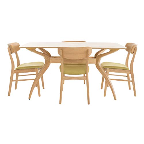 Christopher Knight Home Lucious Curved Leg Rectangular Dining Set, 5-Pcs Set, Natural Oak / Green Tea Christopher Knight Home