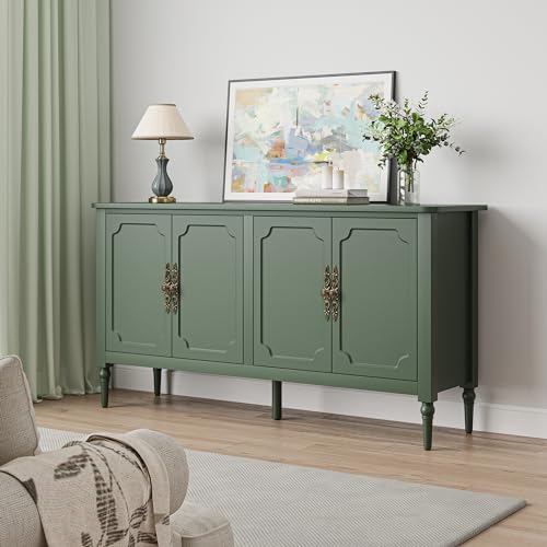RoyalCraft Modern Buffet Sideboard Set of 2, 58'' Mid Century Modern Console Table, Media Credenza Cabinet with 4 Doors, Accent Cabinet for Entryway, Living Room, Forest Green RoyalCraft