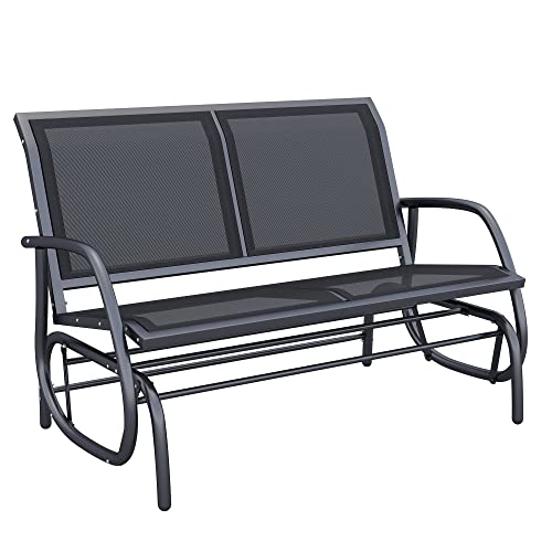 Outsunny 2-Person Outdoor Glider Bench, Patio Double Swing Rocking Chair Loveseat w/Powder Coated Steel Frame for Backyard Garden Porch, Black Outsunny