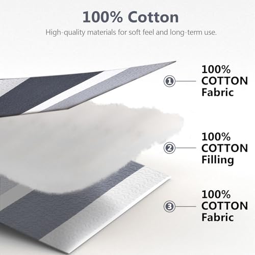 DUOHONG 100% Cotton Quilt Set King Size, King Quilt Bedding Set, Striped Pattern Quilt Bedspread for King Bed, Modern Minimalist Bed Spread Lightweight Comforter, 3Pcs, Charcoal-Blue/Gray/White DUOHONG