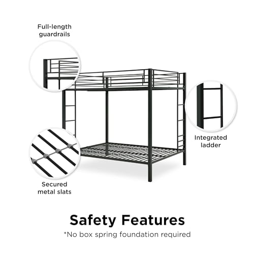 DHP Full Over Full Metal Bunk Bed, Black, Space-Saving Kids Furniture, Sturdy Frame, Guard Rails, Integrated Ladder DHP