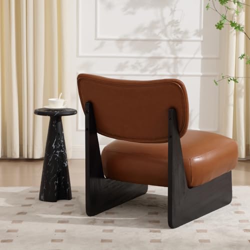 DAYALANE Brown Faux Leather Living Room Chairs Set of 2, Cozy Upholstered Armless Accent Chair for Bedroom, Black Wood Frame, Vintage Modern Lounge Reading Chair for Apartment Waiting Room Office DAYALANE