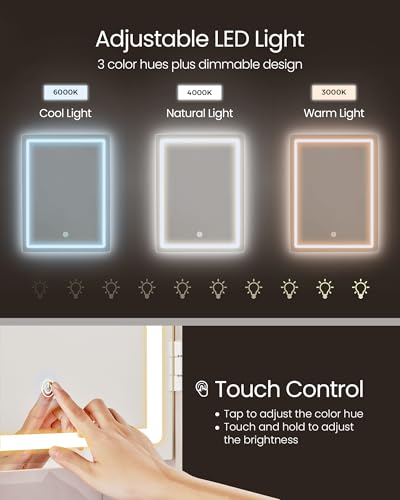 VASAGLE Kailyn Collection - Vanity Desk with Power Outlets, Makeup Vanity with Mirror and Lights, LED Lights, 6 Compartments, 2 Drawers, for Bedroom, Cloud White URDT031WB02S VASAGLE