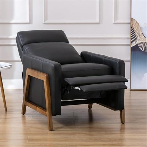BOWERY HILL Push Back Recliner Chair, Top Grain Leather Upholstery, Exposed Wood Frame, Mid Century Modern Recliner, 41.25" Hx30.5 Wx33.46 D