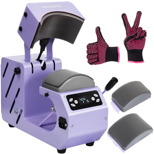 GOCHIFIX Auto Hat Heat Press Machine, Automatic Open/Release, 4 Memory Modes, Precise Temp/Timer Control, 6.54"x3.84"Curved Heat Plate, Hat Stretcher, for Caps, Sublimation, Vinyl, Heat Transfer GOCHIFIX