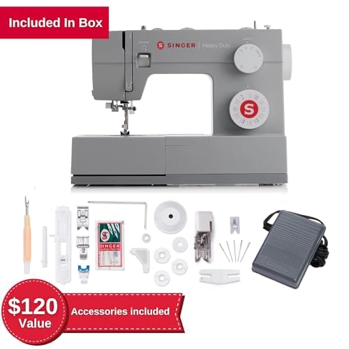 SINGER Heavy Duty 4452 High Speed Sewing Machine With Accessory Kit | Strong Motor with Enhanced Piercing Power, 110 Stitch Applications, Full Metal frame, 1-step Buttonhole & LED Lights SINGER