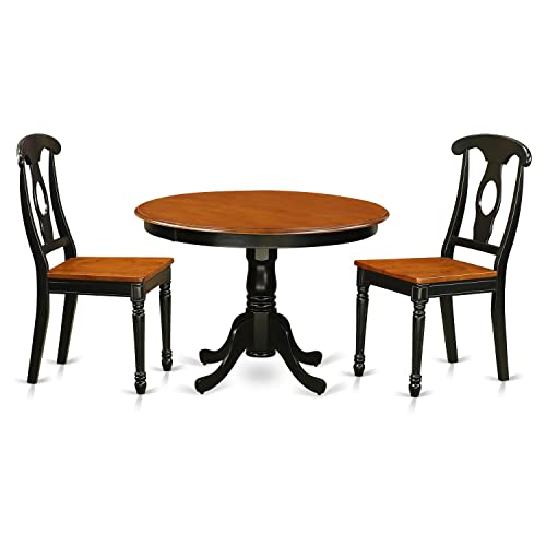 East West Furniture HLKE3-BCH-W 3 Piece Dining Room Furniture Set Contains a Round Dining Table with Pedestal and 2 Wood Seat Chairs, 42x42 Inch, Black & Cherry East West Furniture