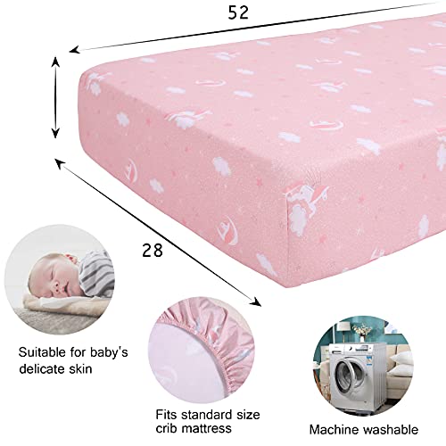 UOMNY Crib Bedding Set for Girls - Pink Baby Nursery Sets 3 Pieces Quilt Comforter Fitted Sheet Toddler Pillowcase Soft Star UOMNY