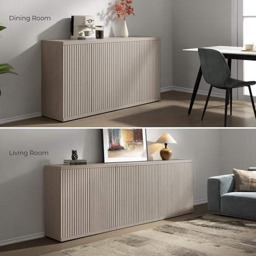 SICOTAS Buffet Cabinet with Storage Accent Sideboard Modern Credenza with Doors & Shelves Fluted Media Console Mid Century Coffee Bar Table for Living Room Kitchen Dining Room Hallway(2PCS) SICOTAS