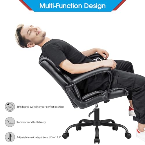 Furmax Mid Back Executive Office Chair Swivel Computer Task Chair with Armrests,Ergonomic Leather-Padded Desk Chair with Lumbar Support Furmax