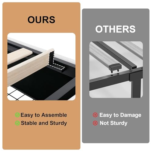 Benevika Full Bed Frame with 4 Storage Drawers and Adjustable Headboard, Upholstered Platform Bed with LED Lights and USB Ports, Solid Wooden Slats Support, Faux Leather, Easy Assembly, Beige Benevika