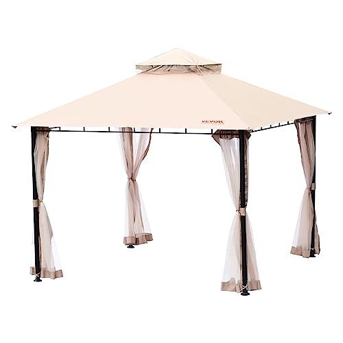 VEVOR Patio Gazebo for 6-8 Person, 10 x 10 FT Backyard Gazebo, with Mosquito Netting, Metal Frame, and PU Coated 180G Polyester, Outdoor Canopy Shelter for Patio, Backyard, Lawn, Garden, Deck VEVOR