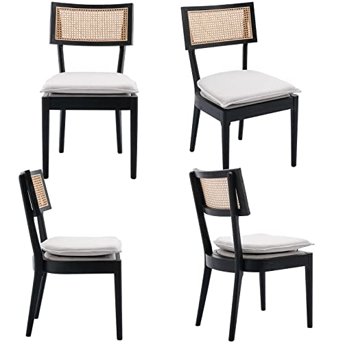 ZHENGHAO Rattan Dining Chairs Set of 6, Farmhouse Dining Room Chairs with Cane Back French Country Accent Chair Upholstered Wood Chairs for Kitchen/Restaurant, Black ZHENGHAO