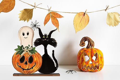 Halloween Decorations Indoor Halloween Wooden Signs Halloween Decor Pumpkin Ghost Decor Table Signs Halloween Tiered Tray Decor Rustic Farmhouse Home Living Room Decor OWUH